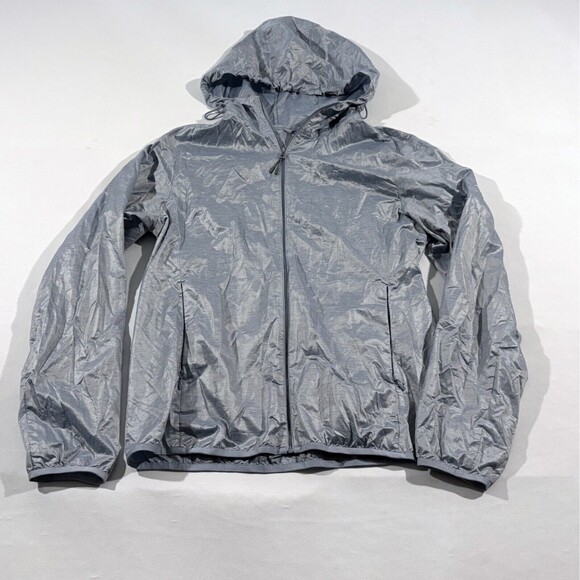 Uniqlo Jacket Womens M Gray Hooded Light Windbreaker Packable Full Zip Run Hike - Picture 1 of 9
